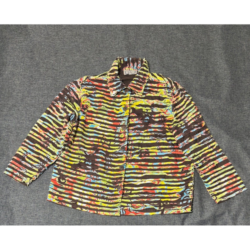 Life Style Woman Woman 3X Jacket Brown Striped Textured Button Up Long Sleeve